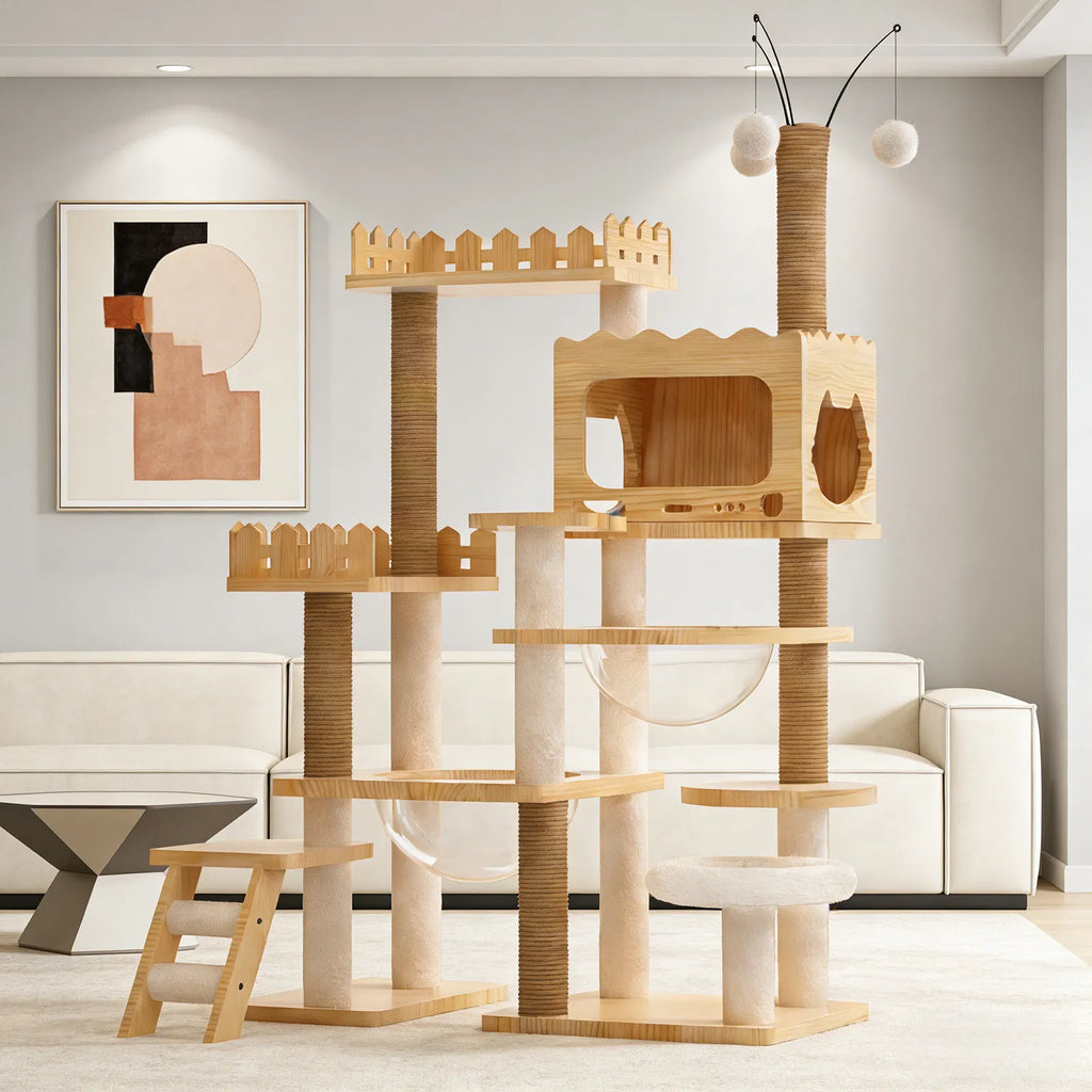 66.9" Modern Cat Tower Wood Cat Tree Tower for Indoor Cats Cat Treewith - Image 4