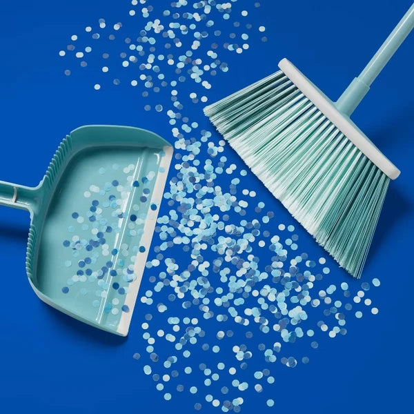 Angle Floor Broom With Clip on Dust Pan Set: Steel Handle Soft Grip Hanging Loop - Image 2
