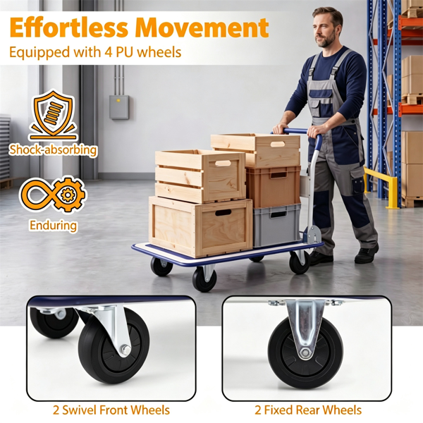 660LBS Capacity Folding Platform Hand Truck Heavy Duty Metal Push Cart With - Image 2