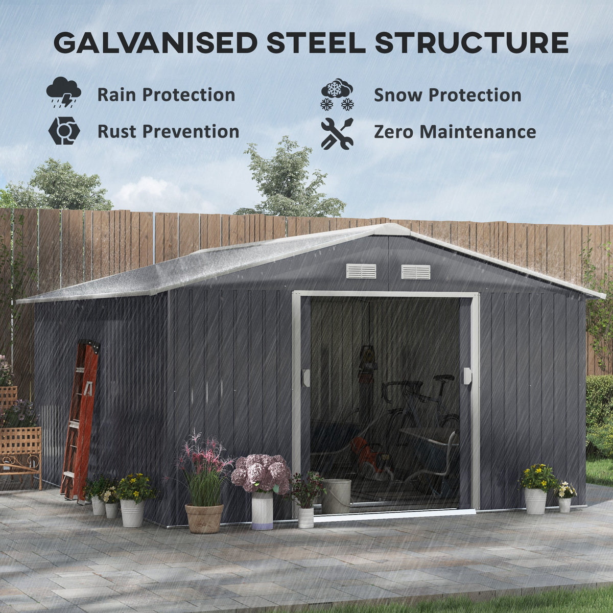 11 x 13 Garden Metal Shed Storage Shed Utility Storage with Double Locking - Image 5