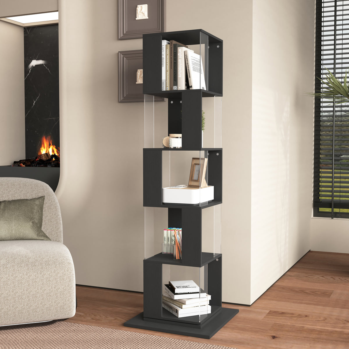 5-Tier Black 360-Degree Rotating Bookshelf