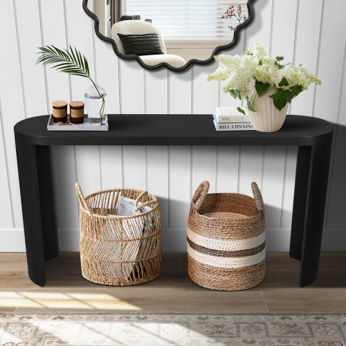 60-Inch Black Curved Entryway Console Table