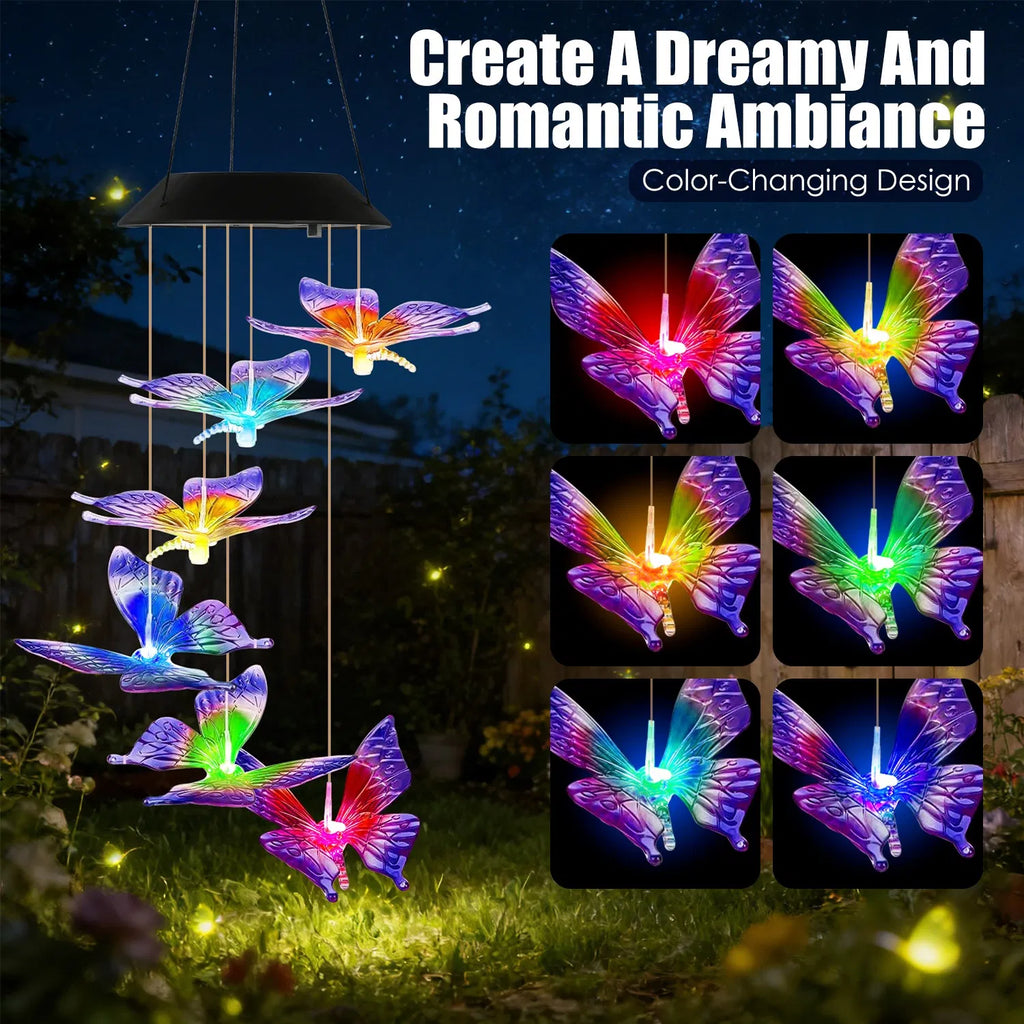 2PCS Outdoor Solar Wind Chimes Solar Butterfly Wind Chimes Color Changing LED - Image 3