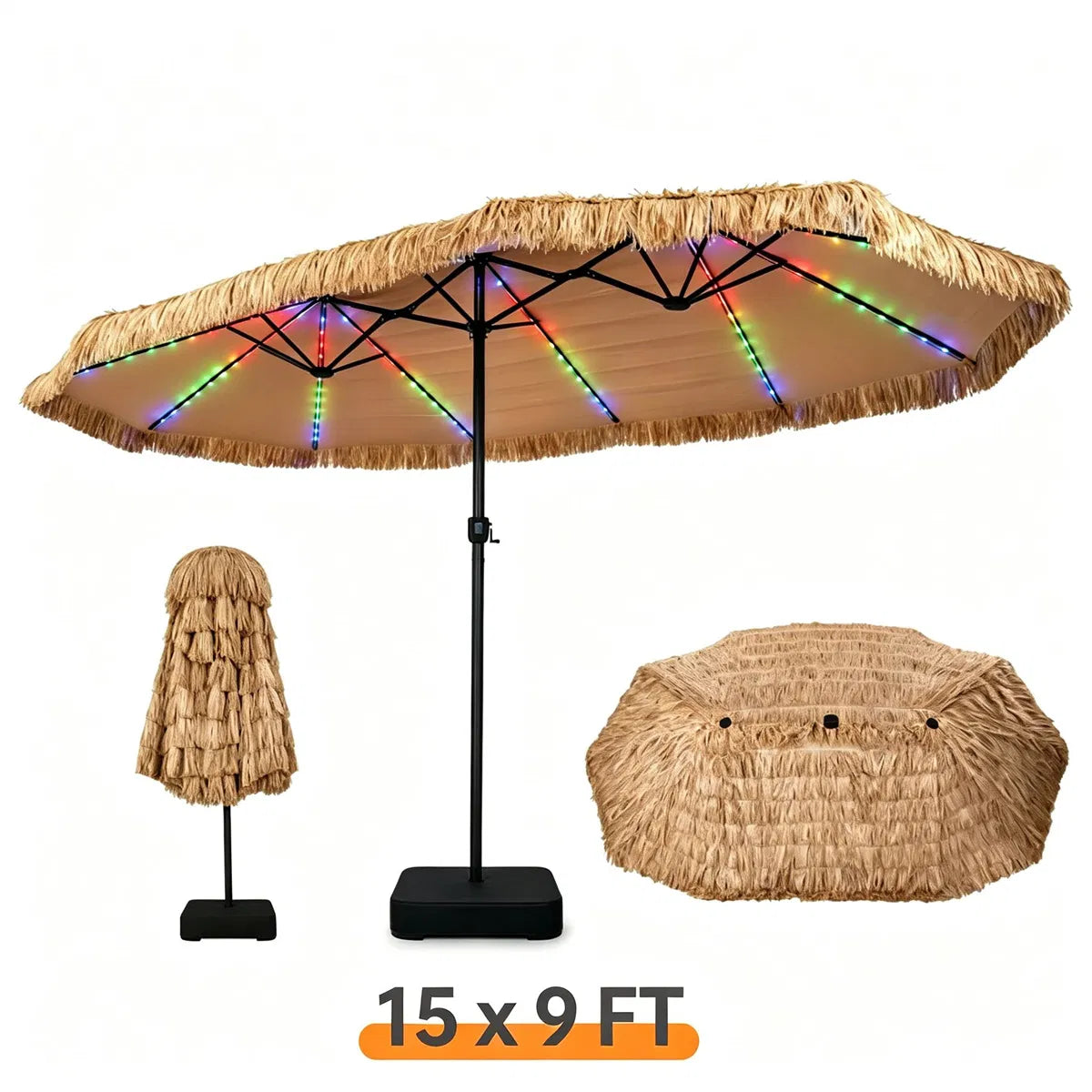 15 x 9 FT Double Sided Solar LED Patio Umbrella 144 LEDs 12 Modes Outdoor - Image 5