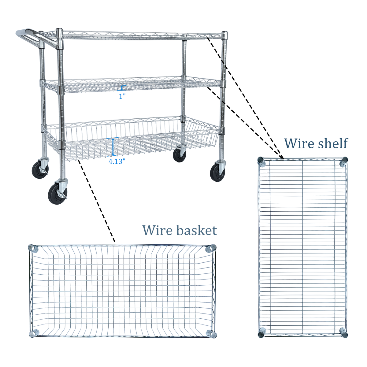 Heavy Duty Rolling Utility Cart 3 Tier Rolling Carts With Wheels with Handle - Image 3