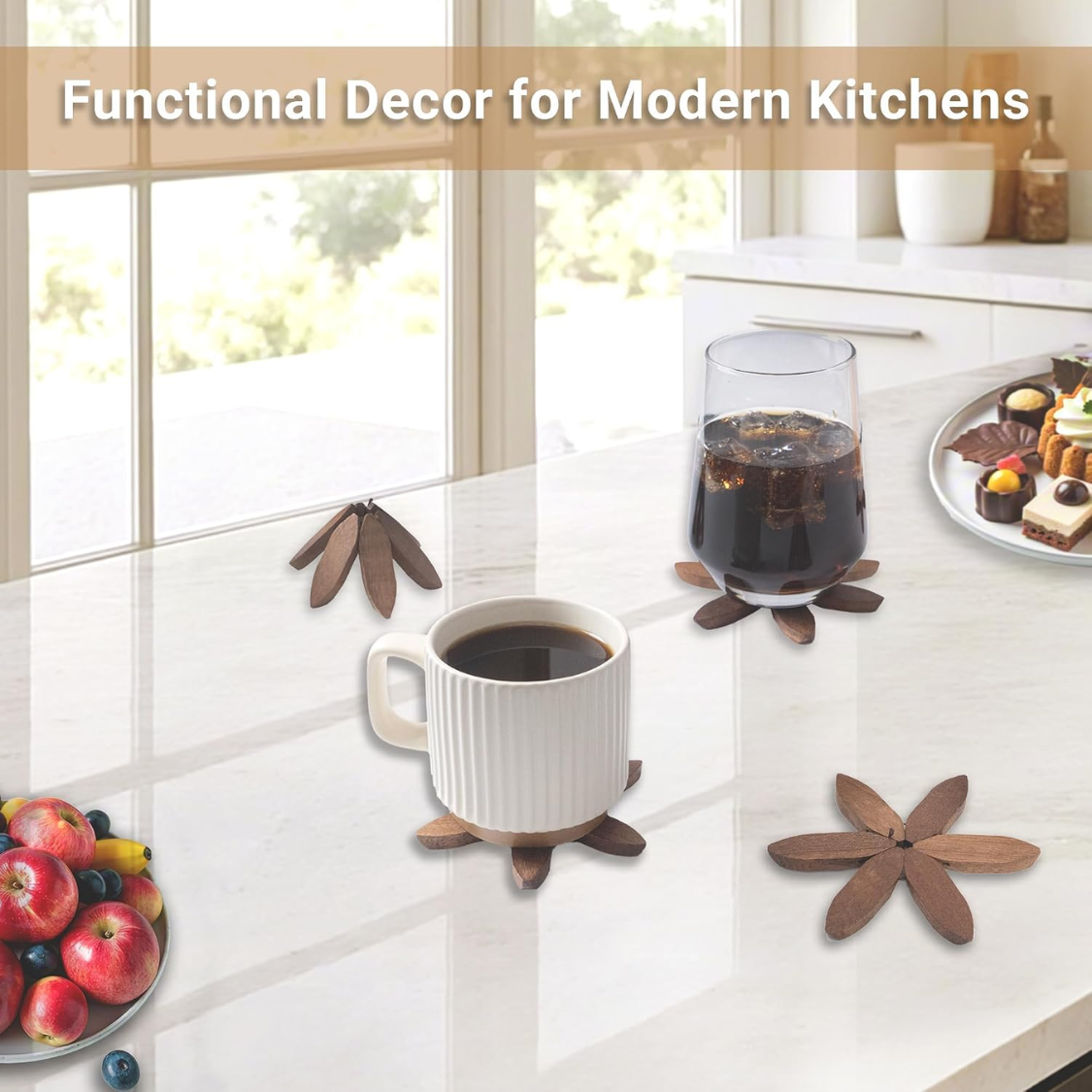 Tree Shaped Wooden Coasters Set For Coffee Table Kitchen Dining Table Home - Image 5