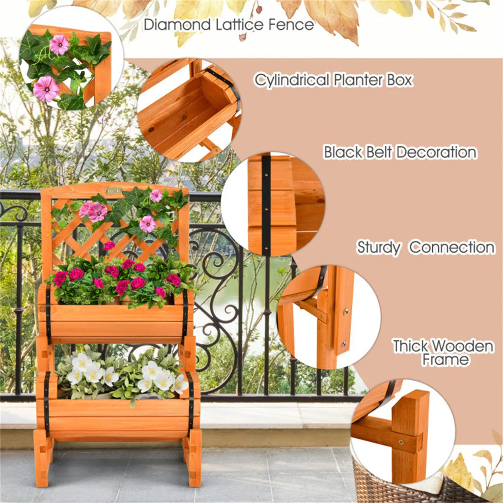 Solid Fir Wood Raised Garden Bed With Trellis Cylindrical Planter Box - Image 2