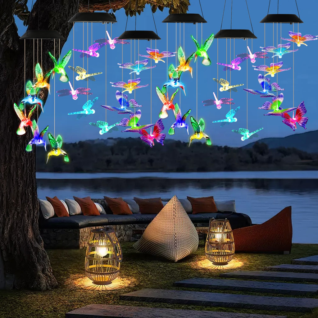 3Pack Solar Hummingbird Butterfly Dragonfly Wind Chimes 7 Color Changing Wind - Image 5