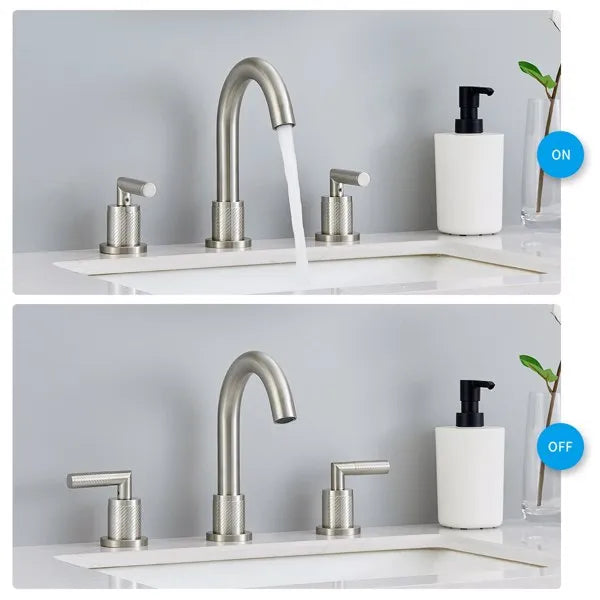 Bathroom Faucet 2 Handle Brushed Nickel Bathroom Sink Faucet Widespread 3 Hole - Image 2