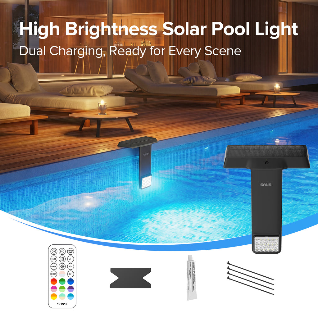 SANSI Solar Poolside RGB Light With Remote Rechargeable IP68 Waterproof Pool - Image 3