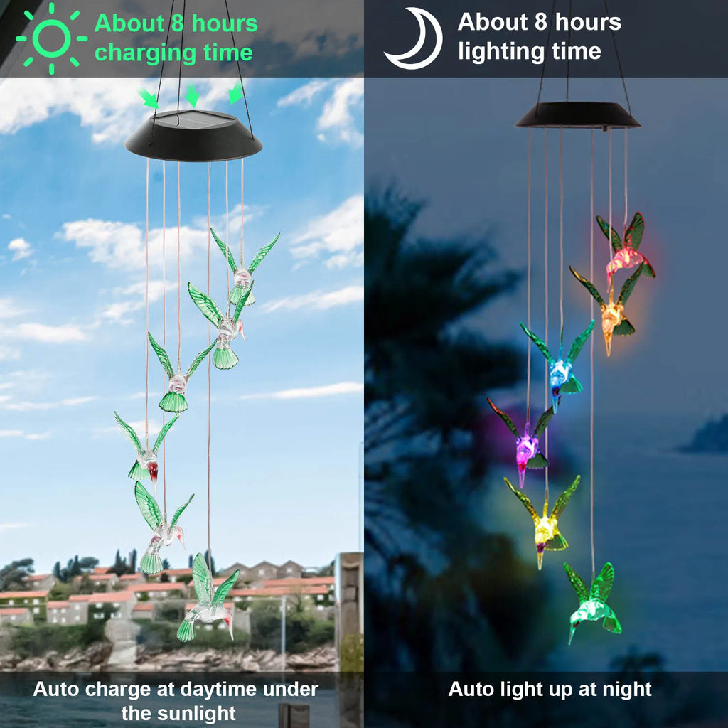 LED Solar Hummingbird Wind Chime Solar String Lights 6 LEDs Color Changing IP65 - Image 5