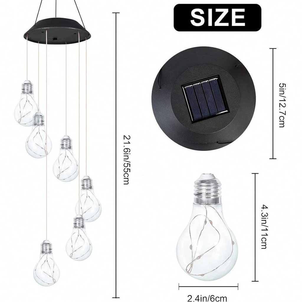 Colorful LED Solar Wind Chimes 21.6inch Light Bulb Shape Mobile Hanging Wind - Image 5