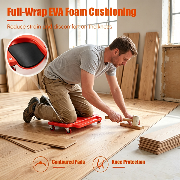 Red Rolling Knee Creeper With EVA Foam Cushioned Pads 300 LBS Capacity Garage - Image 3