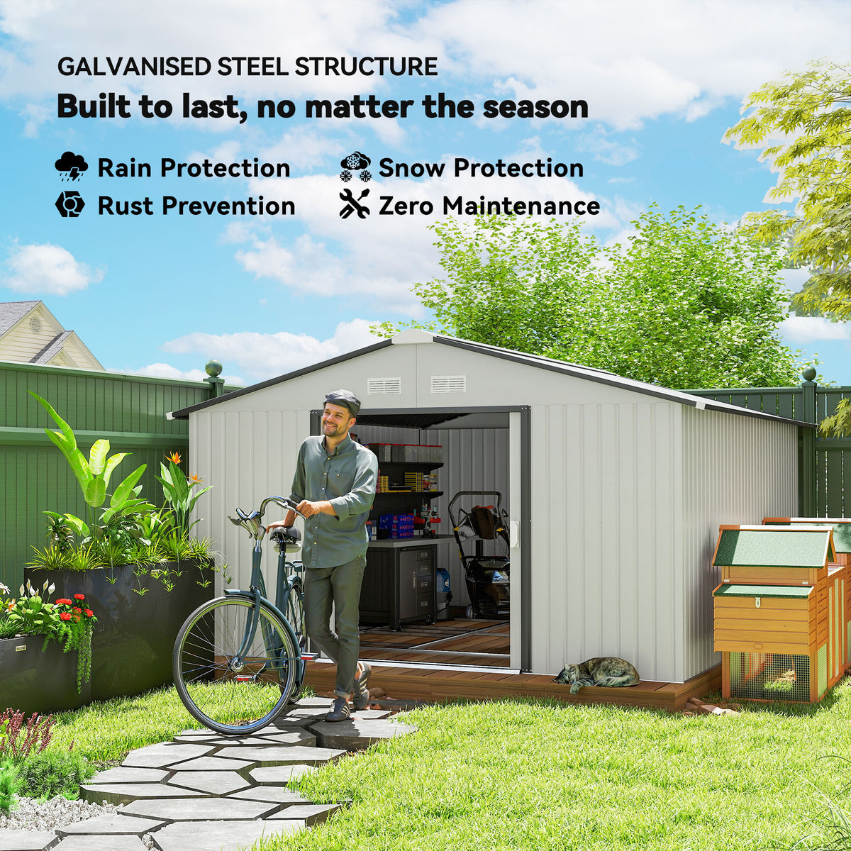 Garden Metal Shed Storage Shed Utility Storage with Double Locking Doors for