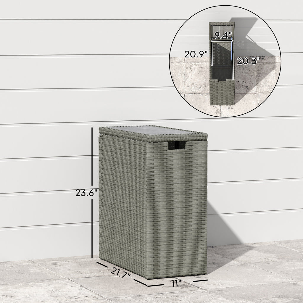 17 Gallon Small Deck Box Wicker Outdoor Storage Box with Acacia Wood Top for