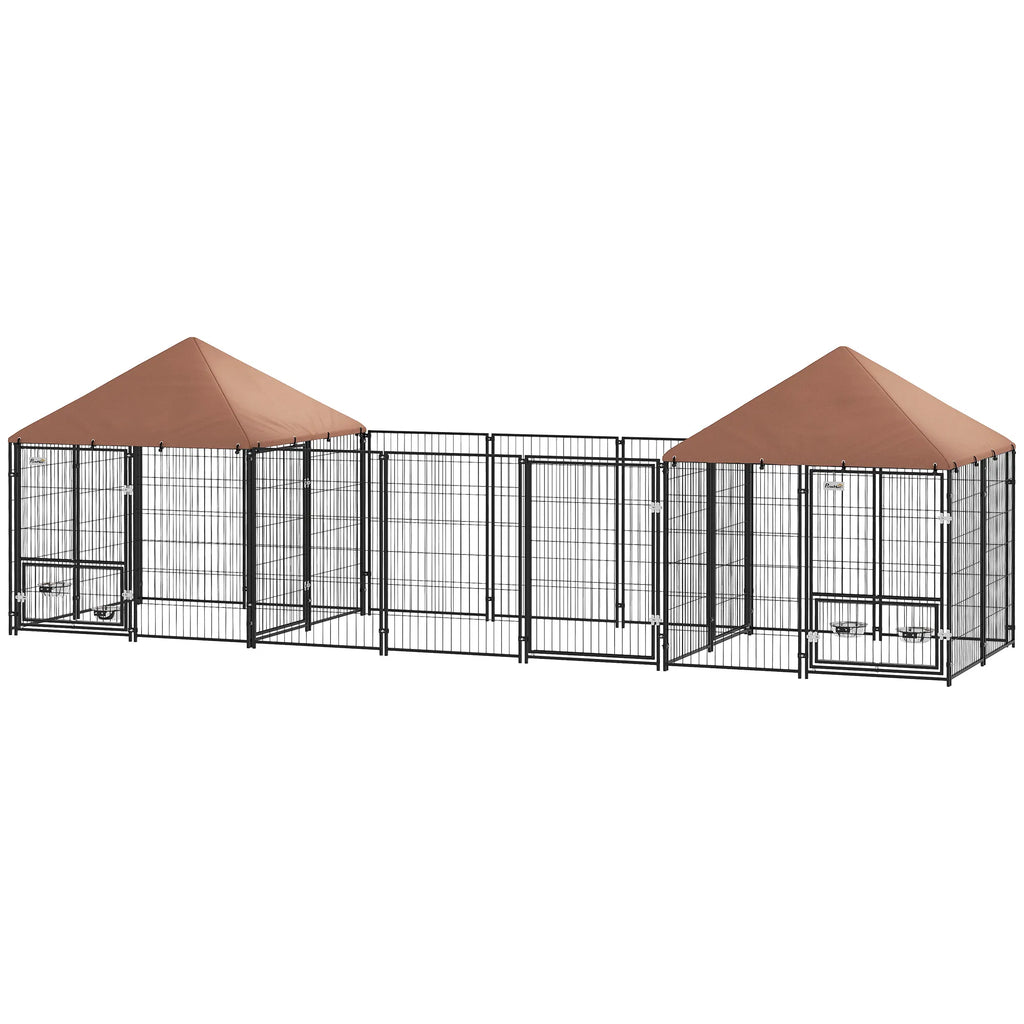 Outdoor Dog Kennel with 2 Rooms Rotating & Adjustable Height Bowls Waterproof - Image 3