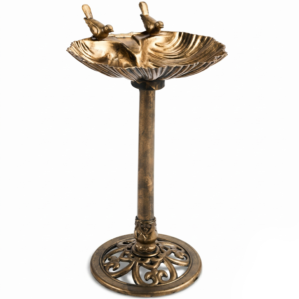 50x36x81cm Antique Bronze Resin Bird Bath With Shell Edge & 1.4W Solar Fountain - Image 3