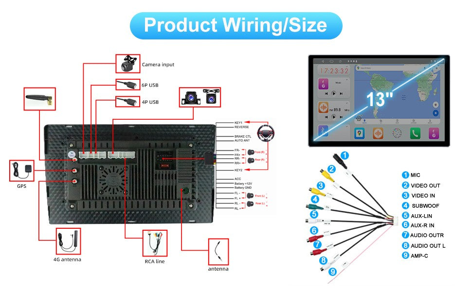 13in Double DIN Car Stereo CarPlay Android Auto SWC RDS DSP - Image 4