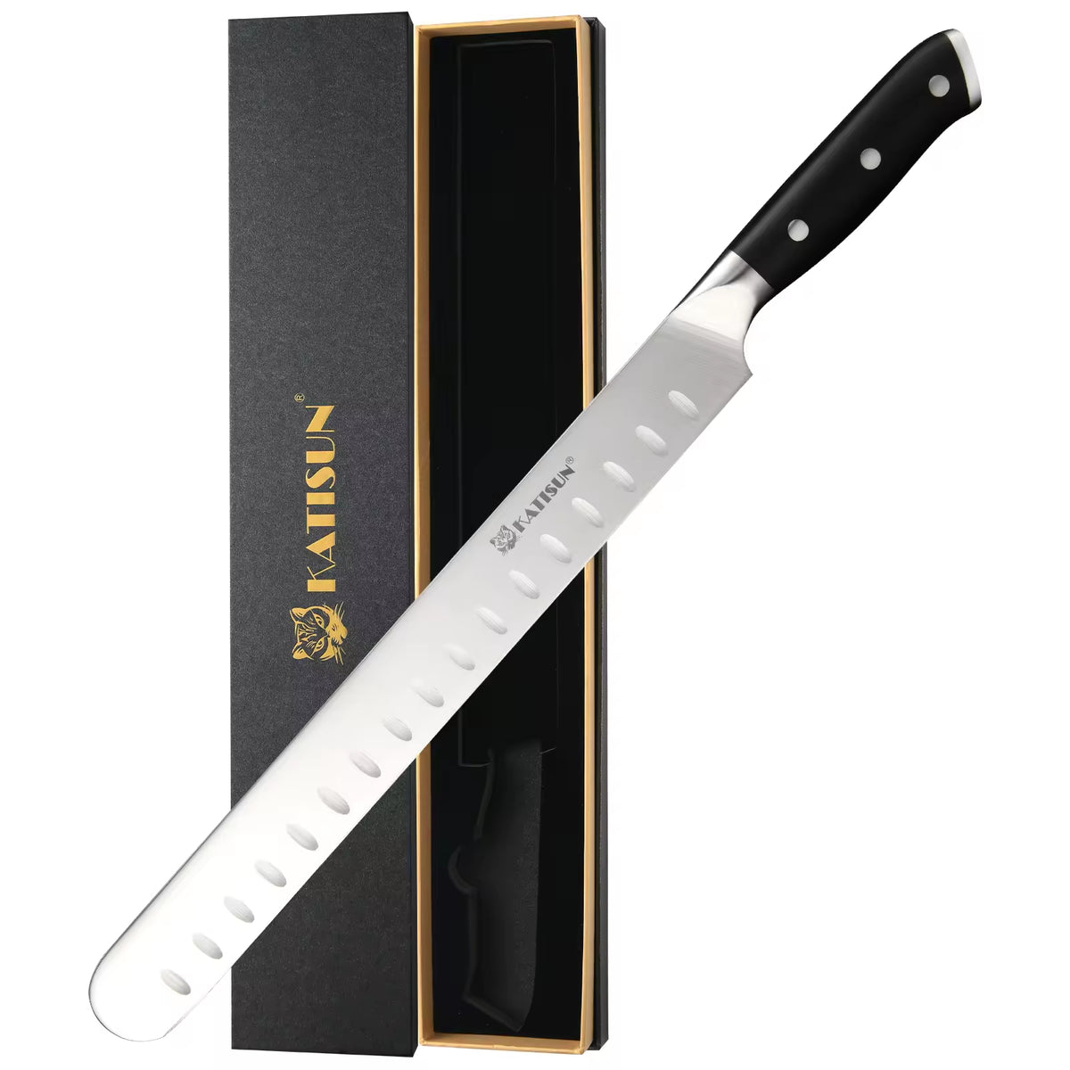 10 inch Carbon Steel Chef Knife For Beef Turkey And Ham With Triple Rivet Handle - Image 4