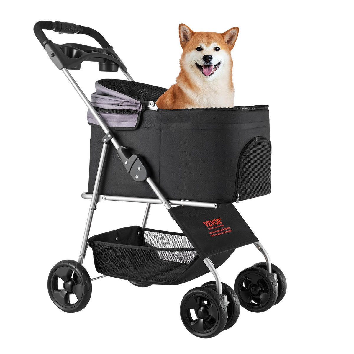 Foldable 4-wheel pet stroller with detachable carrier