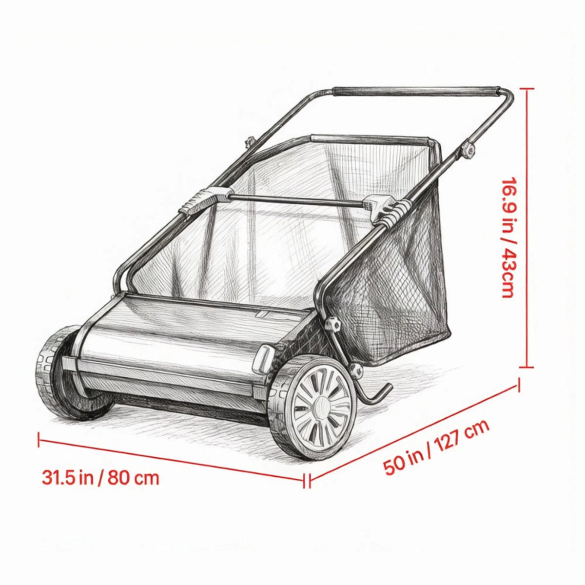 26" Push Lawn Sweeper 7 cu. ft. Leaf & Grass Collector with Adjustable Brush