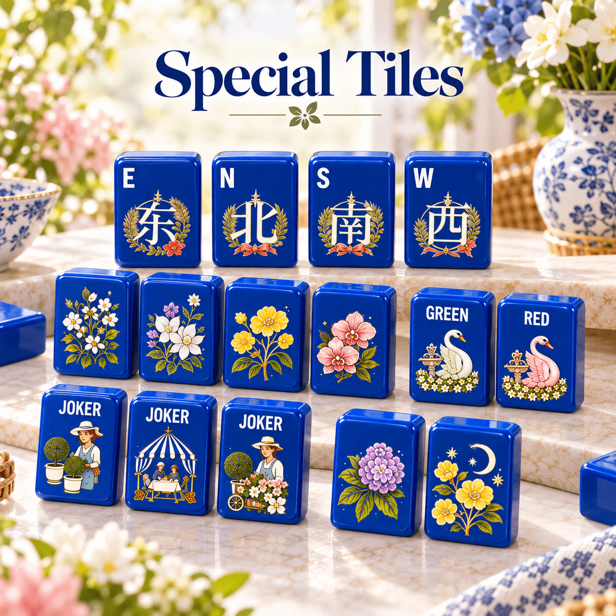 Cobalt Garden Acrylic Mahjong Set 160 Tiles American Mahjong Game Set Floral - Image 3