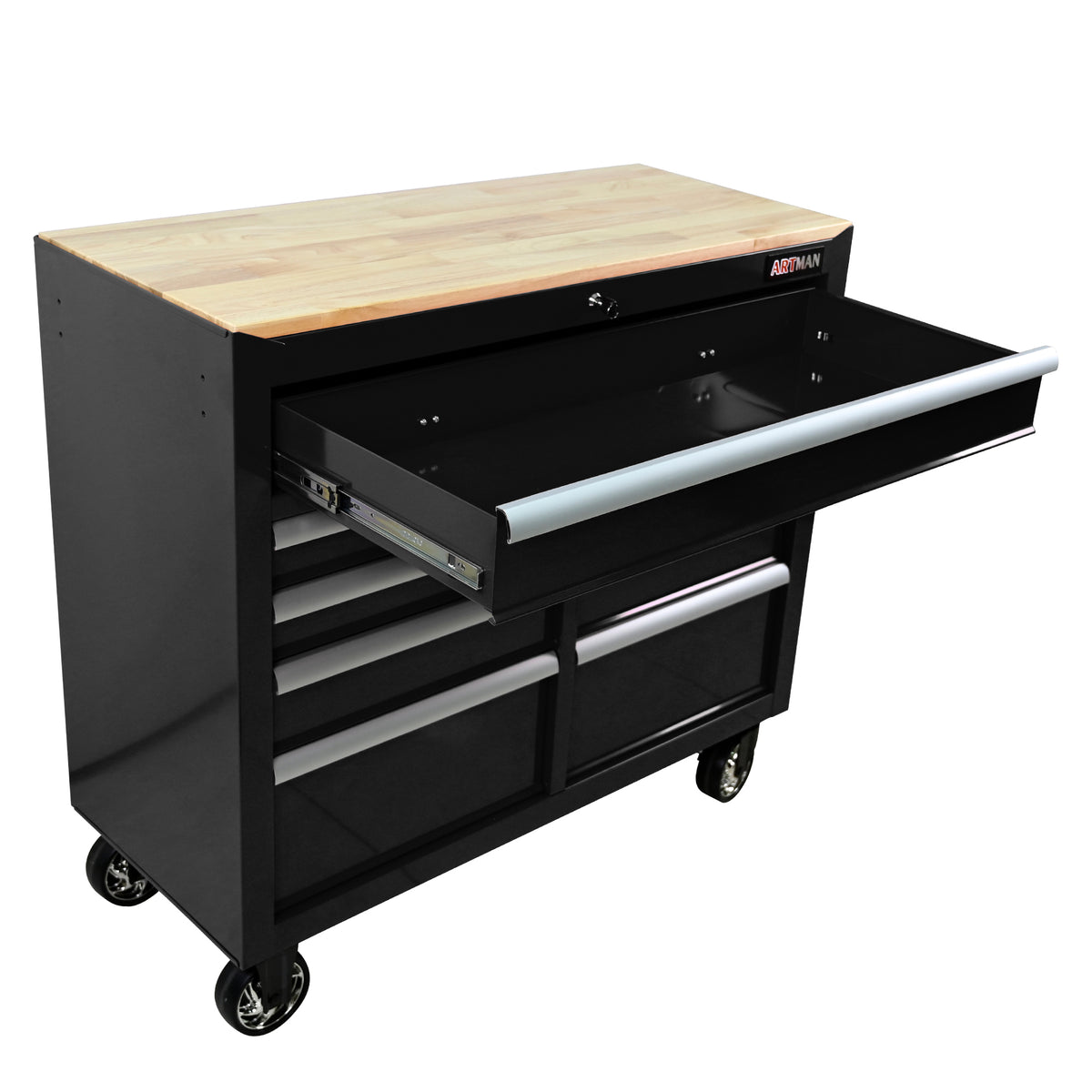 9 DRAWERS MULTIFUNCTIONAL TOOL CART WITH WHEELS AND WOODEN TOP - Image 3