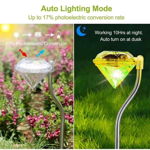 4Pcs Solar Garden Light Outdoor Diamond LED Light IP65 Waterproof Stake - Image 3