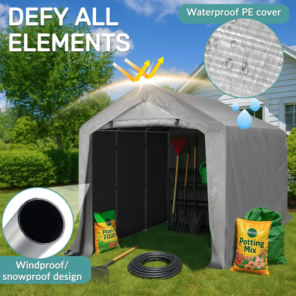 8x12ft heavy duty portable outdoor storage shelter shed with roll up zipper door - angle 2 detail