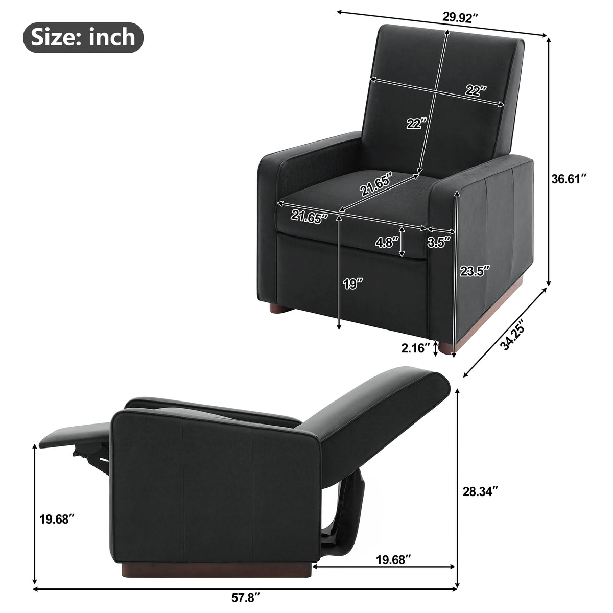 Modern Manual Recliner Chair PU Upholstered 2 Position Recliner with 160° - Image 5