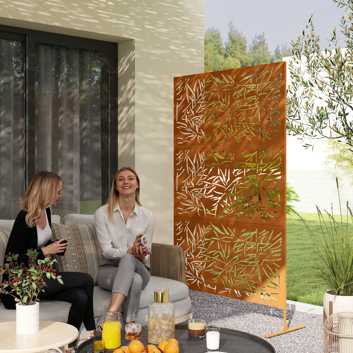 Decorative Metal Outdoor Plant Trellis Screen with Stand Bamboo Pattern (Brown) - Additional Product View Plant Trellis Screen