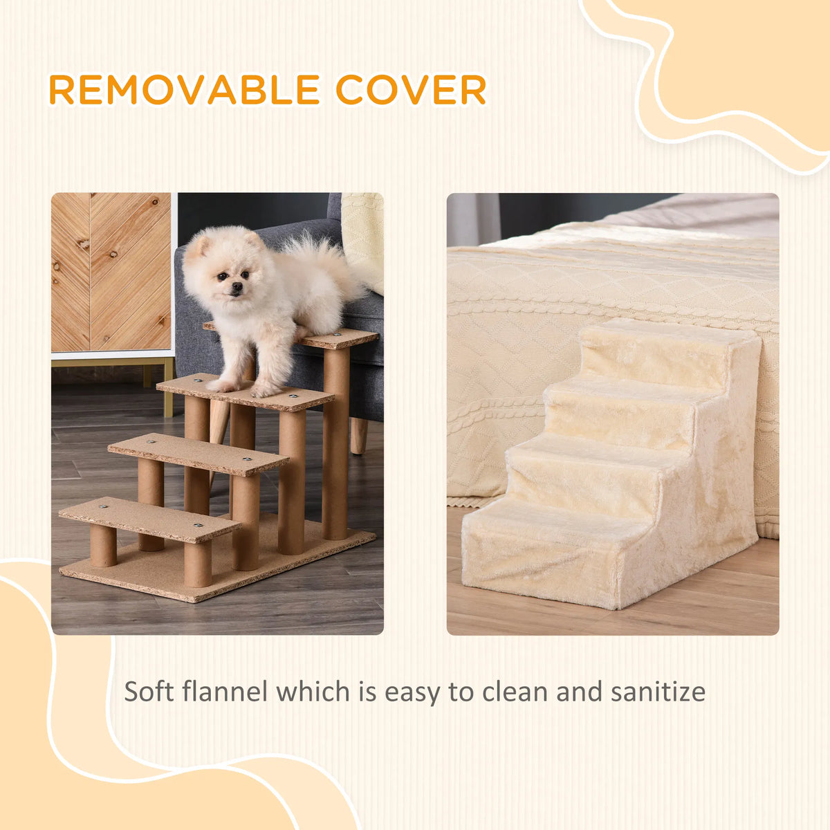 4 Step Dog Ramp for Sofa Bed and Couch with Removable Cover Beige - Image 5