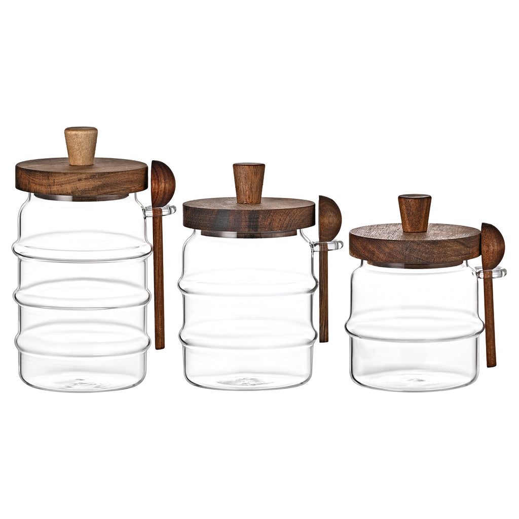 3 Piece Pcs Glass Coffee Jars With Spoons Candy Biscuit Storage Tea Snack Seasoning - Main View