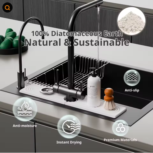 Diatomaceous Earth Sink Tray Stone Home Sink Caddy Kitchen Instant Dry Sink Organizer - Image 5