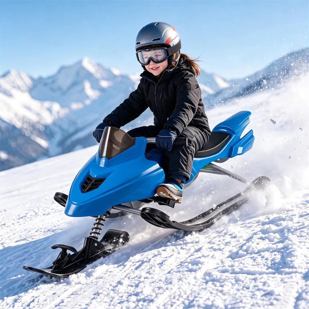 2 in 1 Kids Snow Racer Sled with Tow Rope 30 Steering & Dual Foot Brakes - Image 2