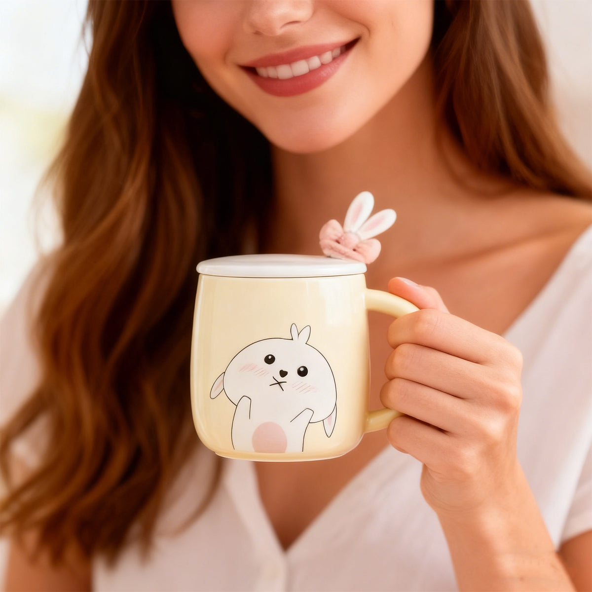 Rabbit Bow Ceramic Mug Light Blue - Image 4