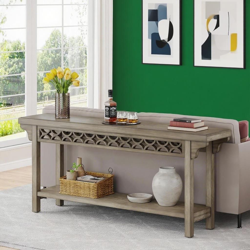 Gray Farmhouse Console Entryway Table