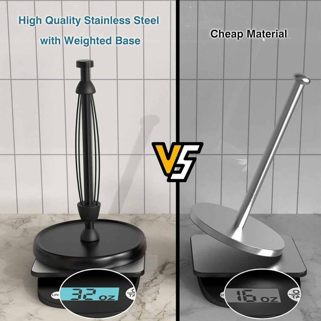 Black Stainless Steel Paper Towel Holder With Weighted Base One Handed Tear - Image 5