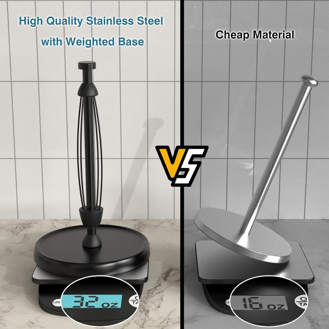 Black Stainless Steel Paper Towel Holder With Weighted Base One Handed Tear - Image 5