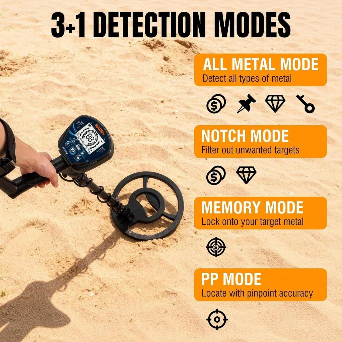 High Precision Professional Adult Metal Detector 4 Modes 10 Inch IPX7