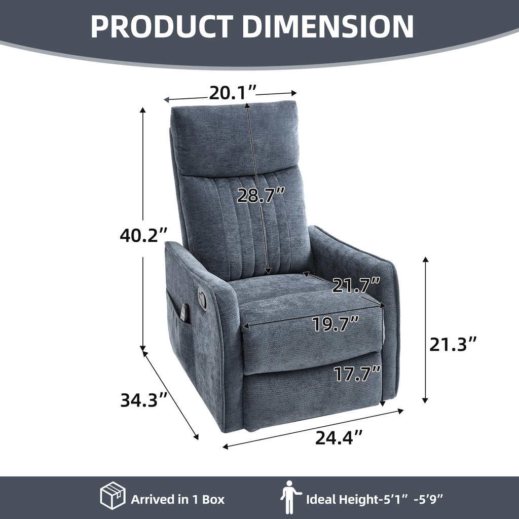 Blue Heat Massage Manual Recliner Chair with Rocker and Swivel in Fabric for - Image 2