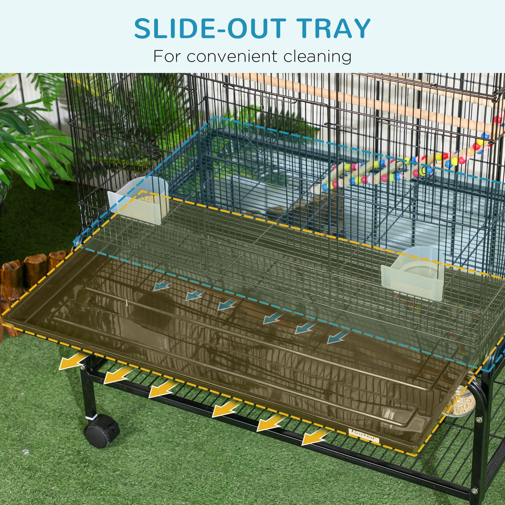 52" Bird Cage with Rolling Stand Toys for Budgies Canaries Black