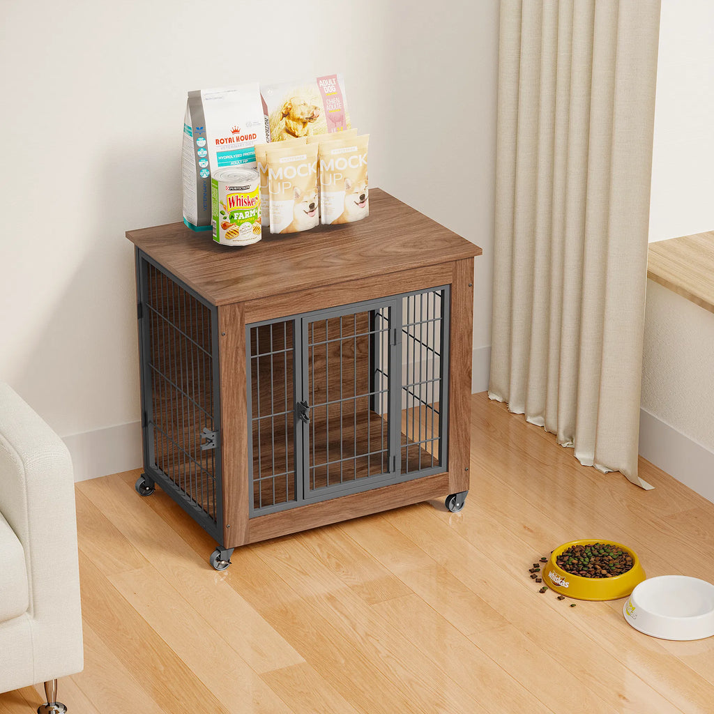 27 2" Dog Crate Furniture With Wheels For Small Dogs Heavy Duty Kennel Indoor - Image 3