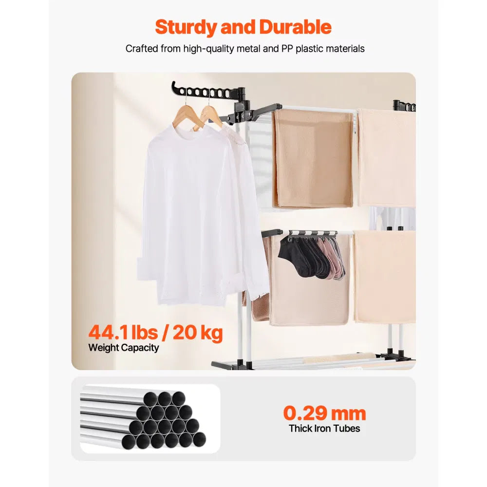 4 Tier Clothes Drying Rack Sturdy Laundry Drying Rack with Wheels and 24 Rods - Image 2