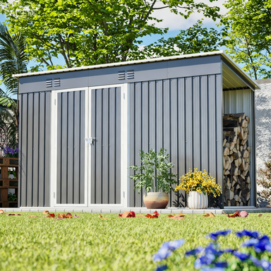 10'x4' Outdoor Metal Storage Shed For Garden Tools Lockable Door With Floor Frame - Image 5