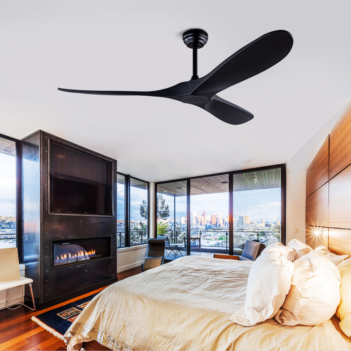 52 inch Black ABS Ceiling Fan with Remote Standard Mount No Lights for - Image 2