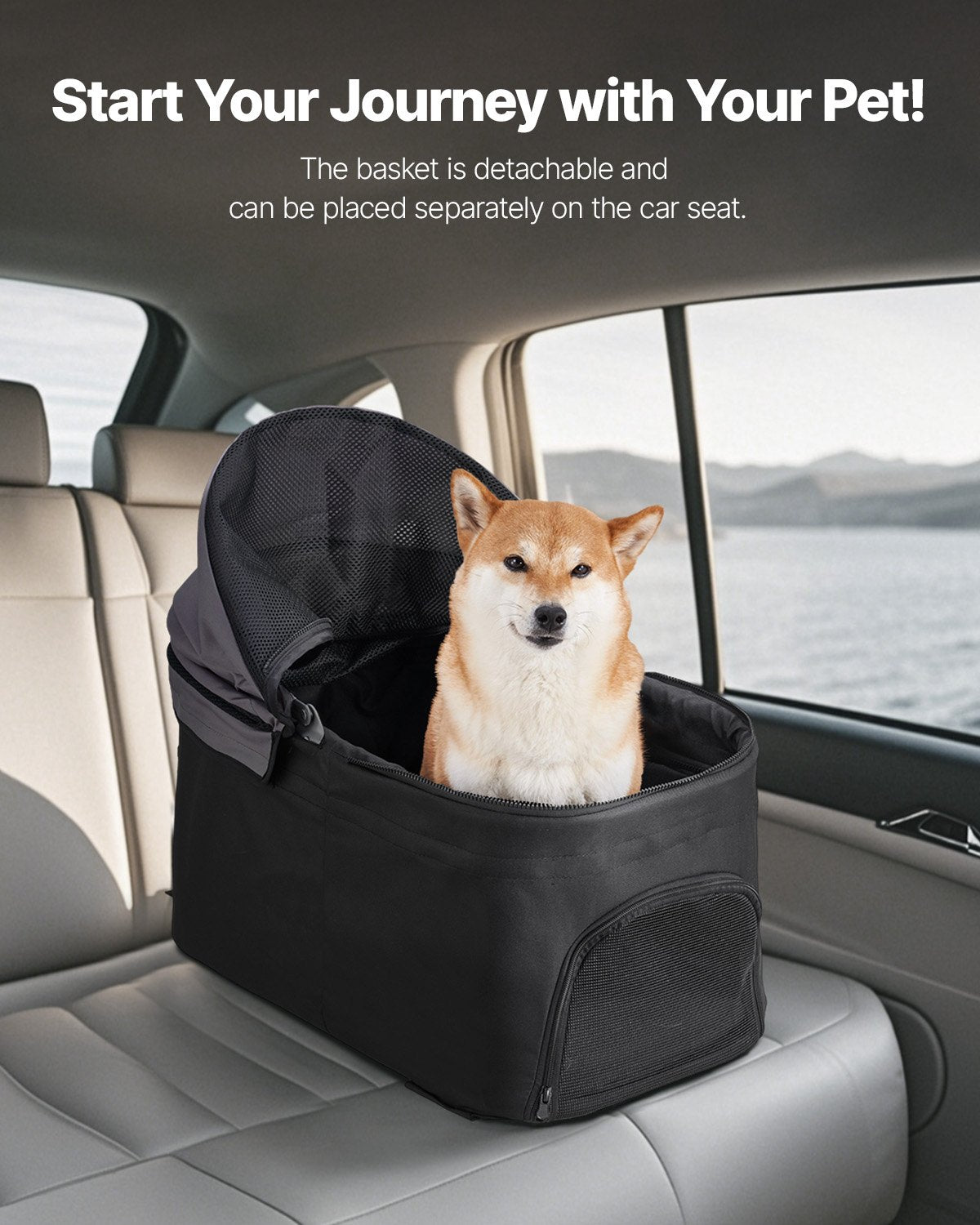 Detachable pet carrier mounted on foldable stroller frame