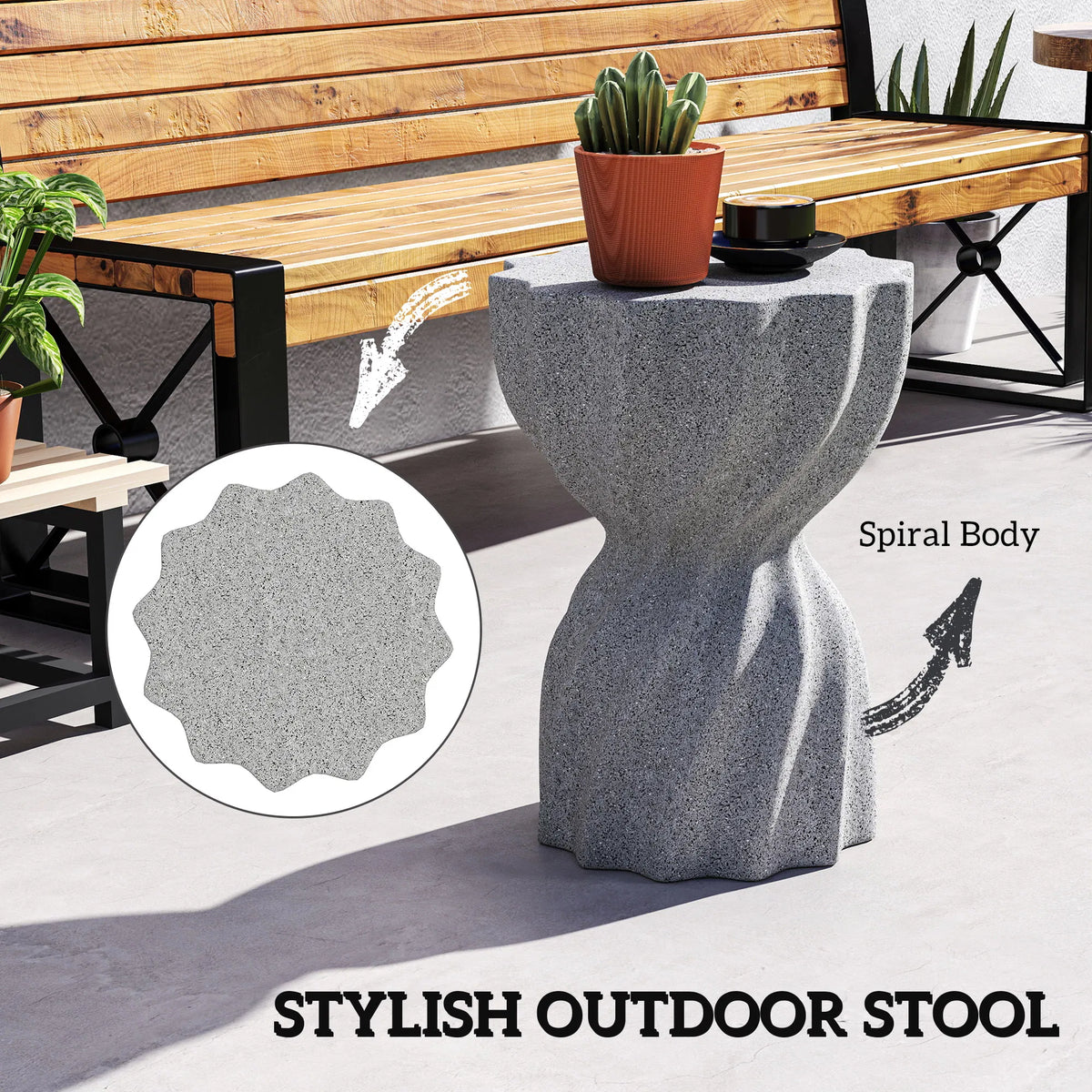 Spiral Decorative Garden Stool Flower Top Outdoor Stool Side Table Plant Stand - Image 4