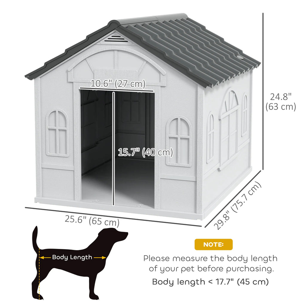 26" Plastic Dog House Outdoor with Air Vents for Small Medium Dogs Grey - Image 2