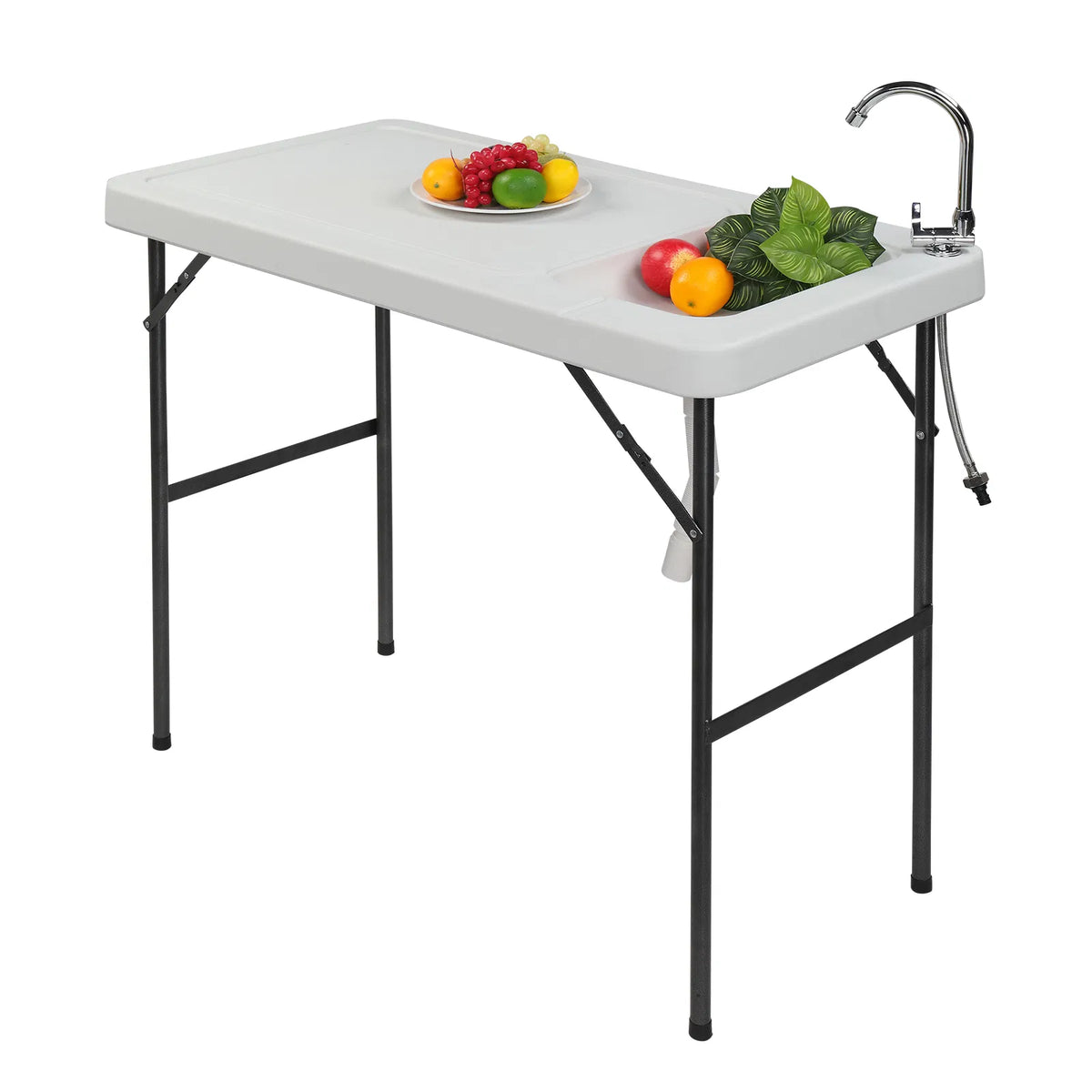 Folding Portable Fish Fillet & Hunting & Cutting Table with Sink Faucet - Image 2